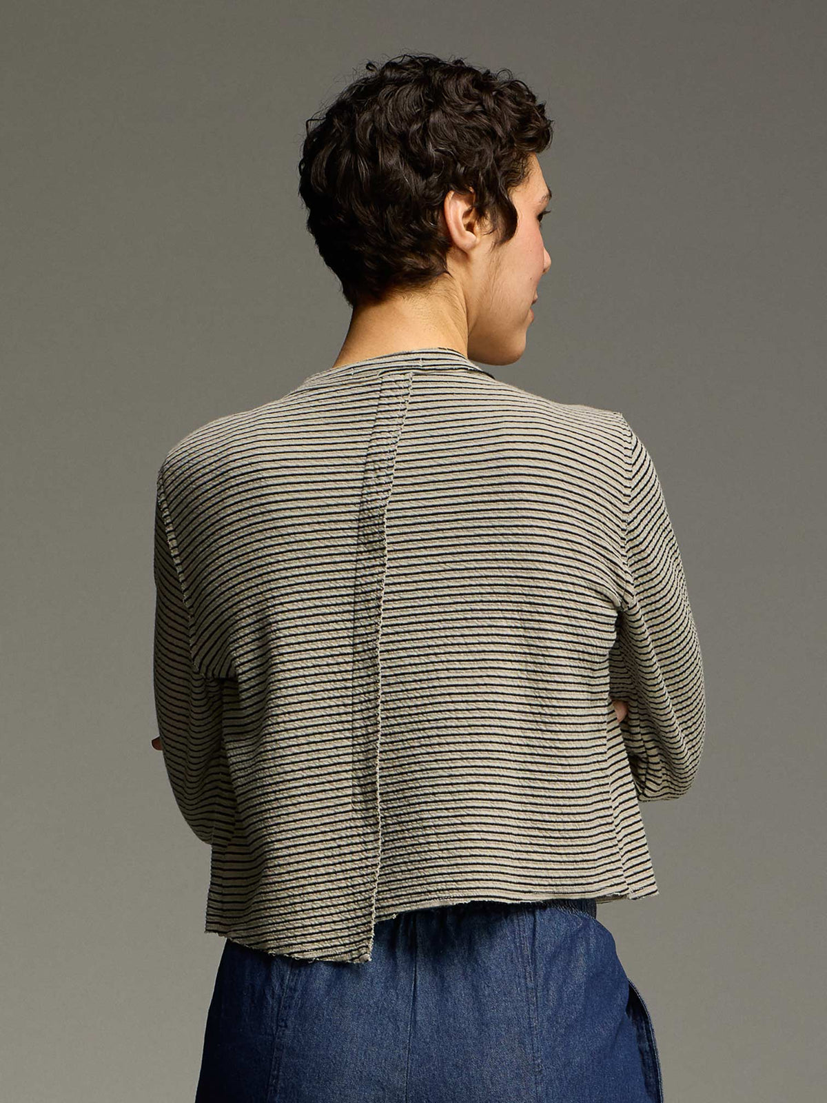 Cut Loose Womens Black Stripe Doublecloth Crop Asym Cardigan