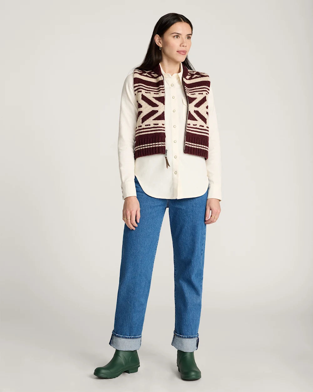 Pendleton Womens Graphic Wool Zip Up Sweater Vest