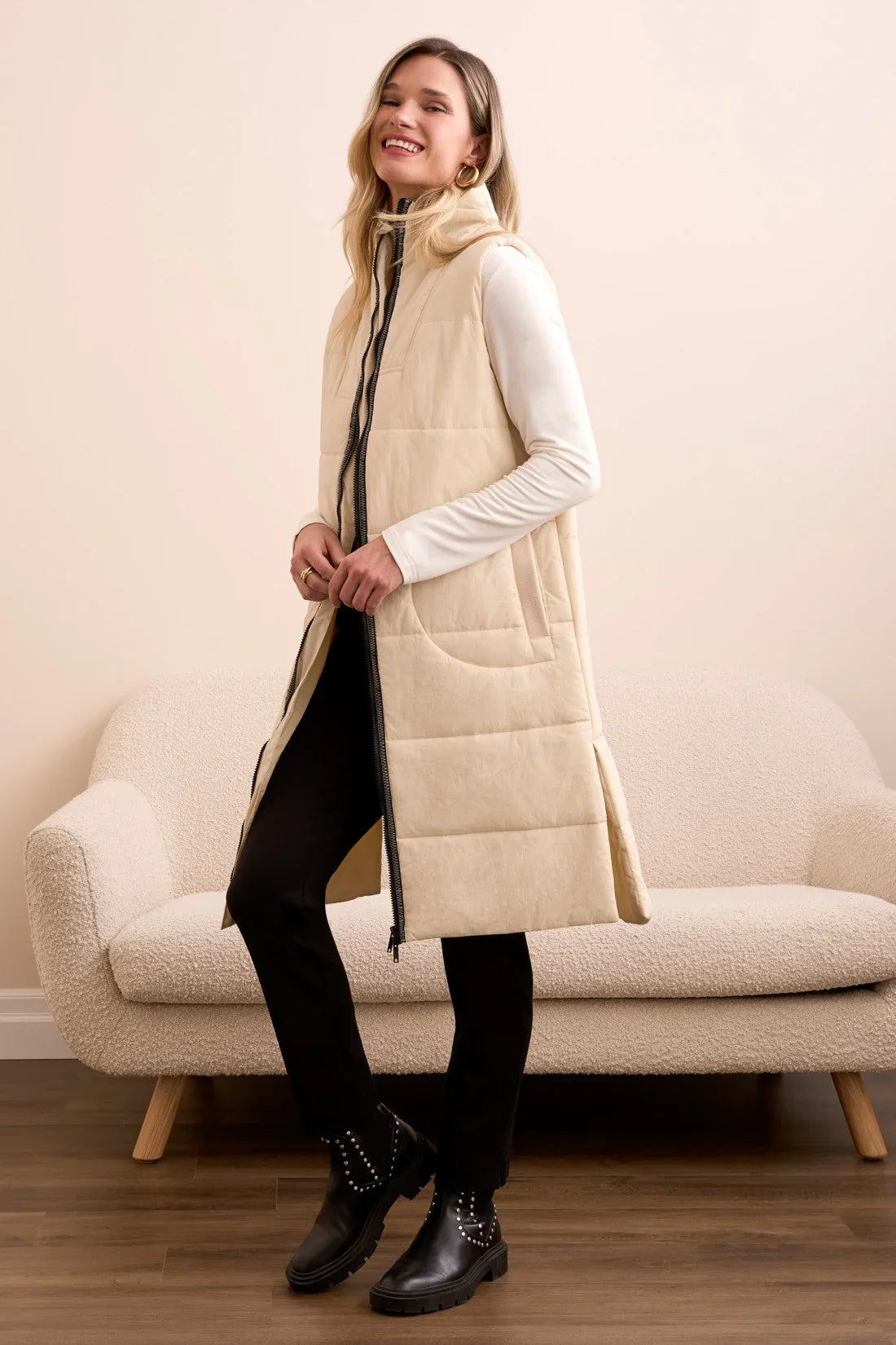 Tribal Womens Long Zip Front Quilted Vest