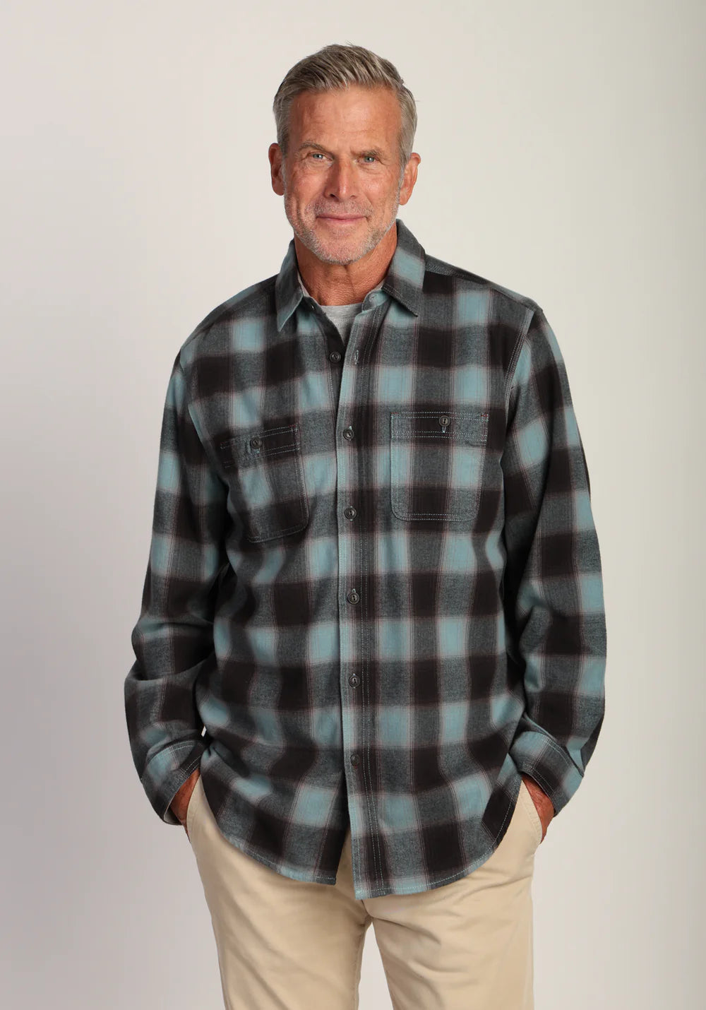 True Grit Mens Copper Checks Long Sleeve 2 Pocket Shirt