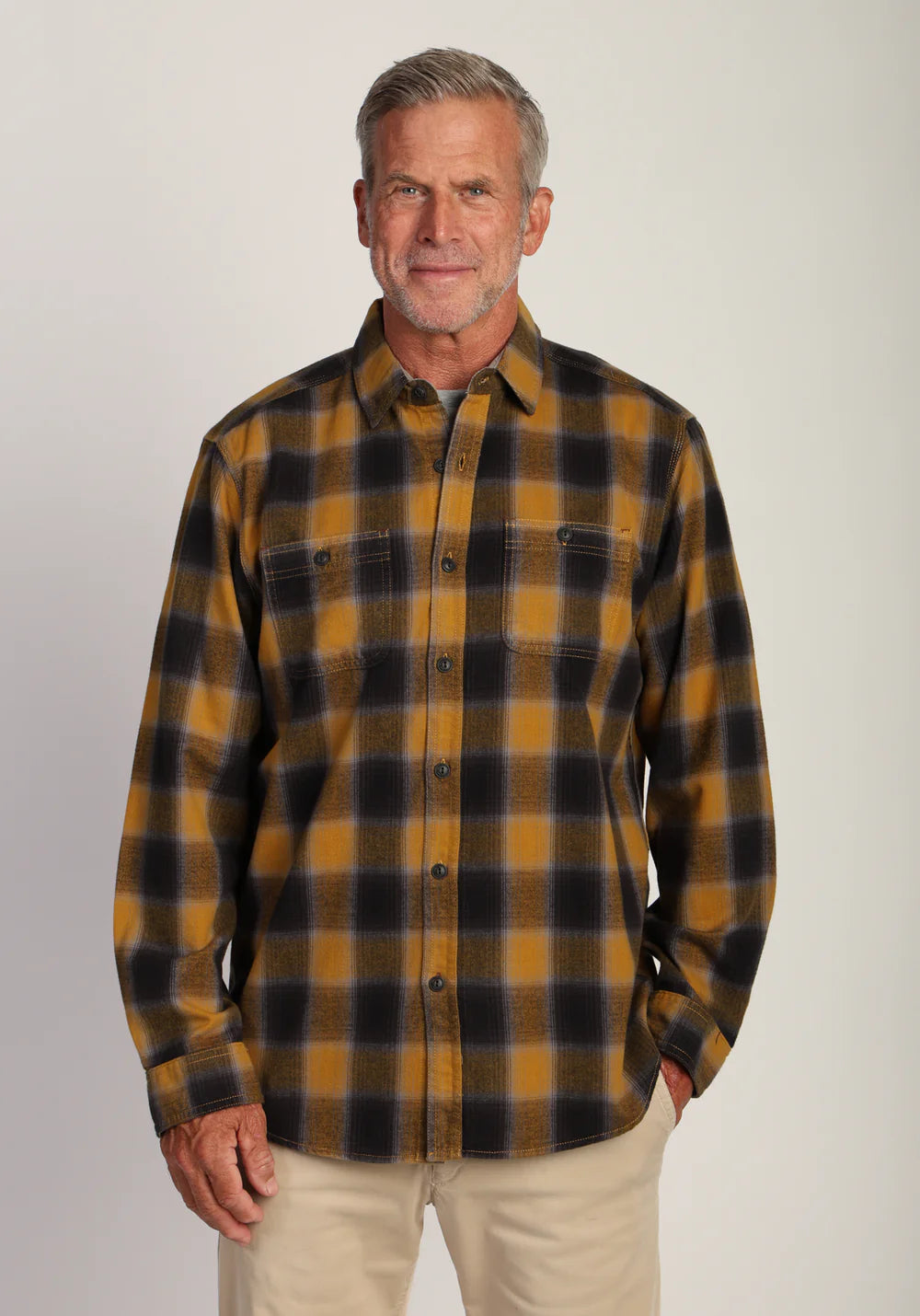True Grit Mens Copper Checks Long Sleeve 2 Pocket Shirt