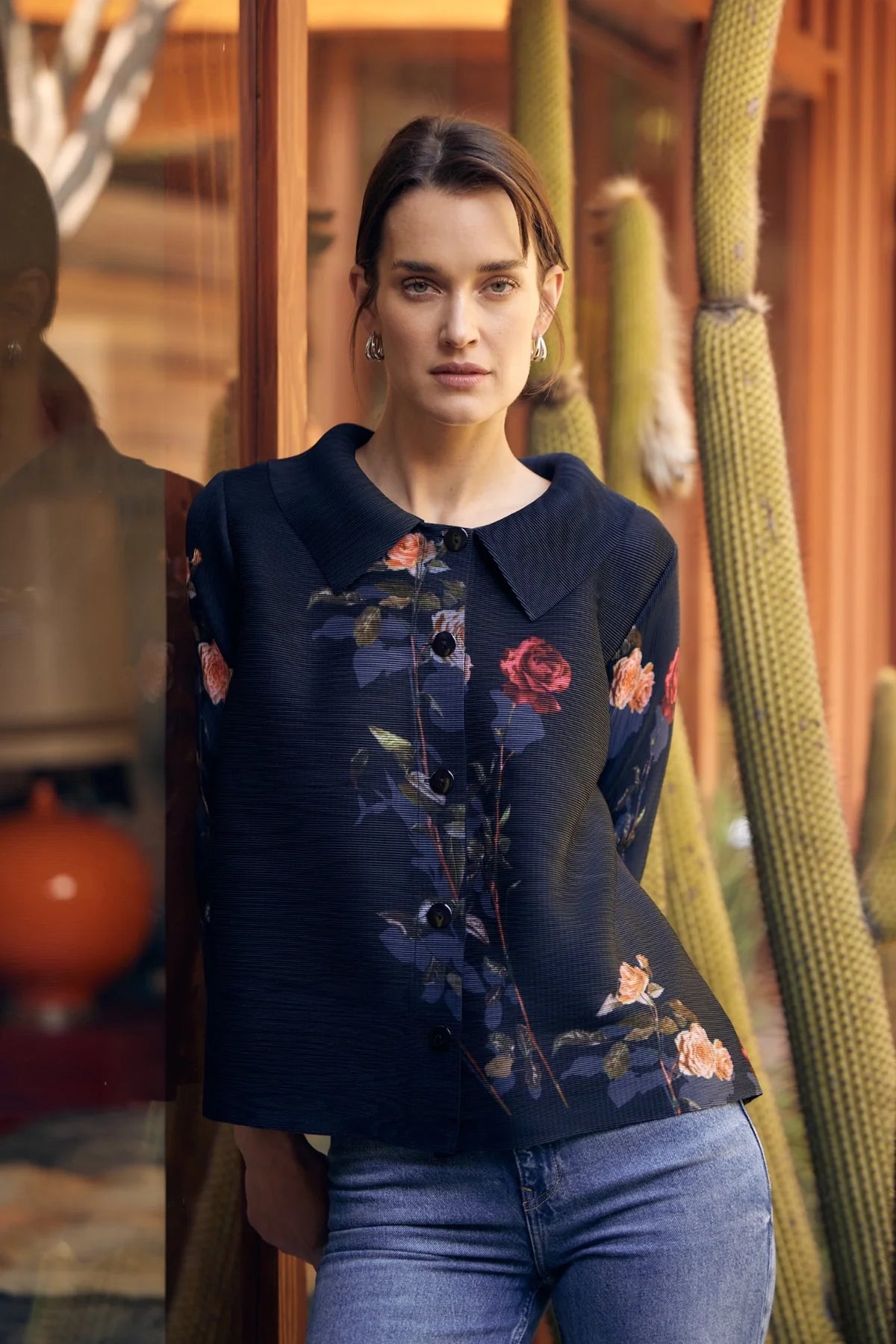 Wild Cosmos Womens Elizabeth Rose Garden Crystal Pleats Shirt