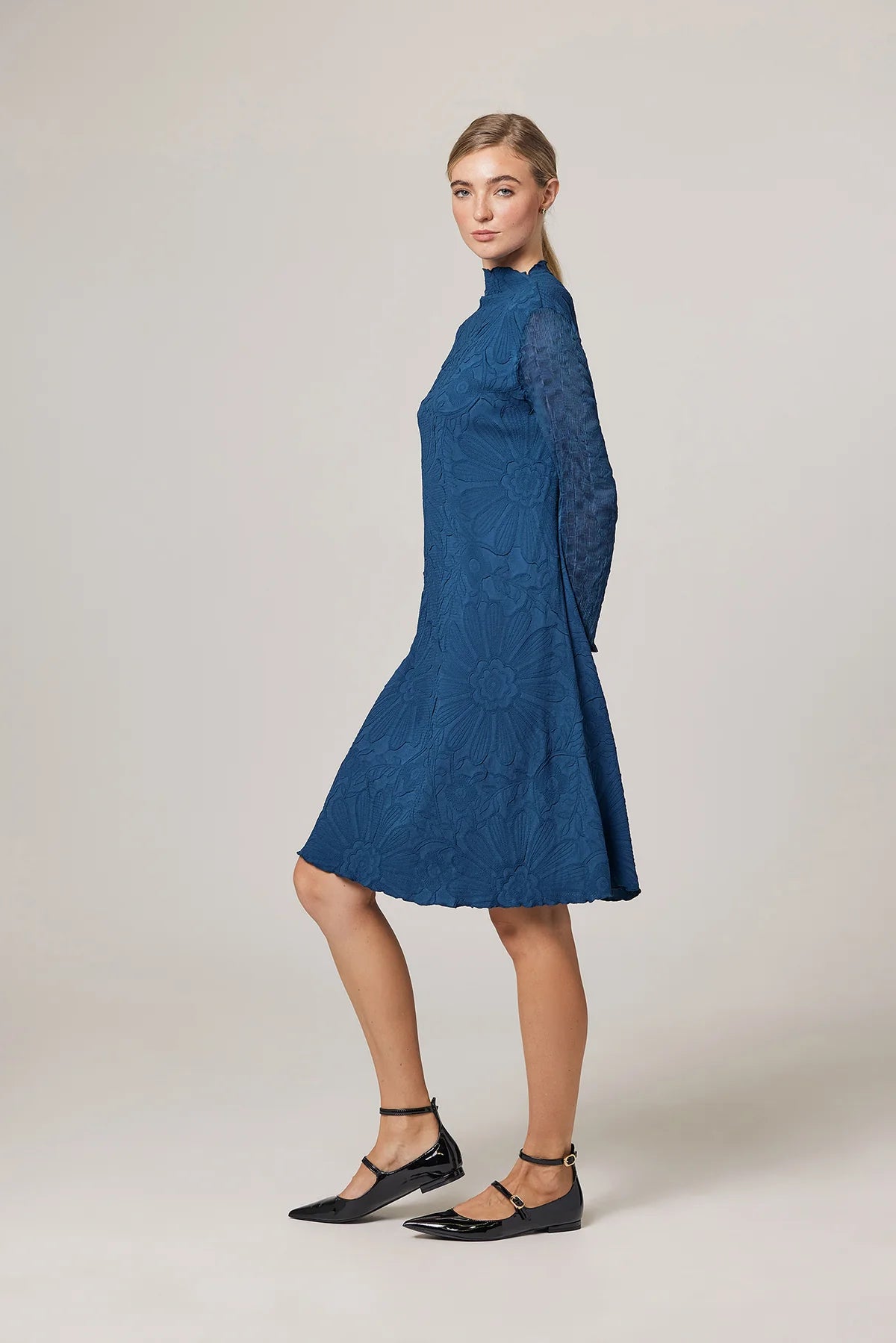 Wild Cosmos Nicole Lettuce Edge Floral Jacquard Dress