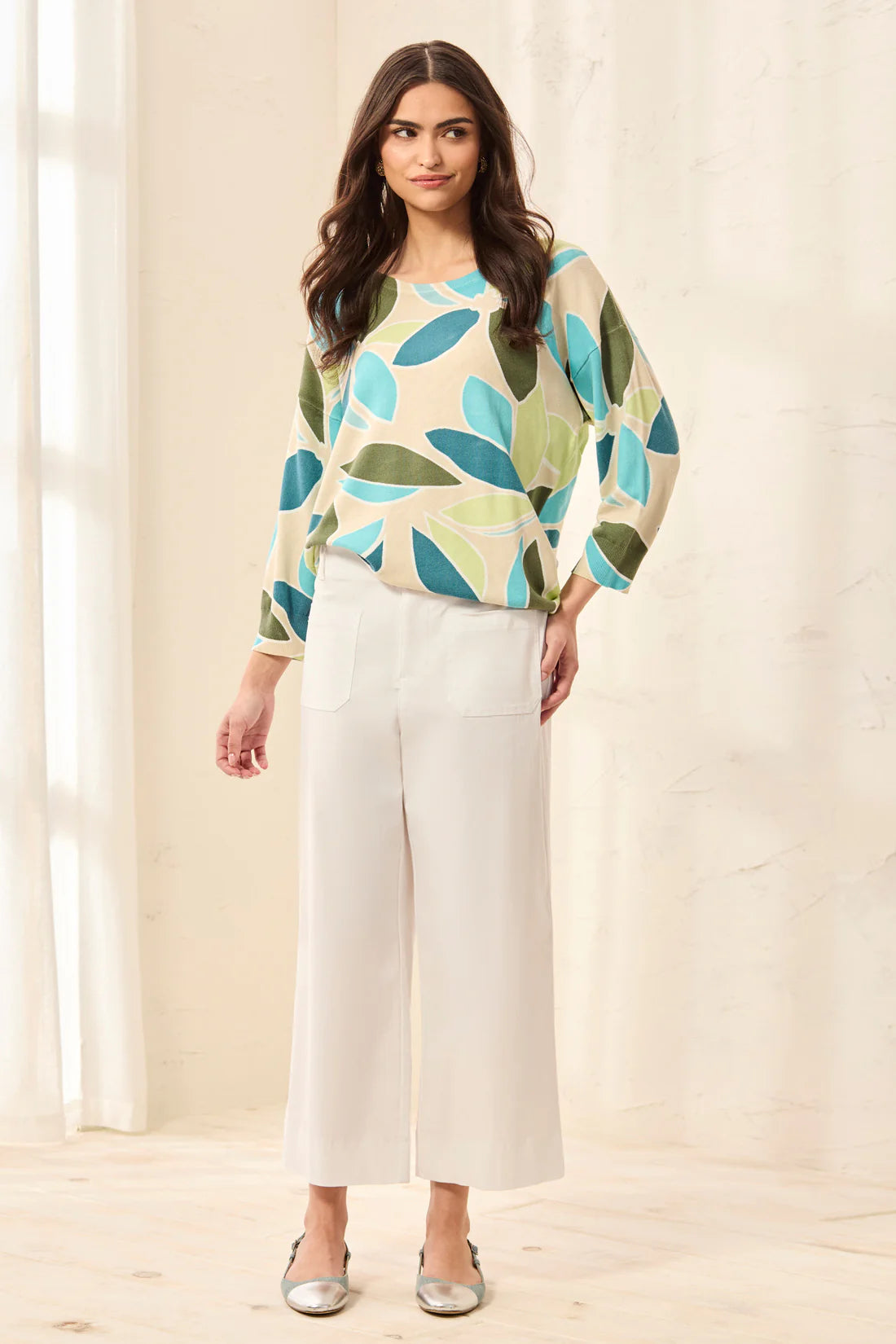 Tribal Womens Signature Stretch Twill Button‑Front Wide‑Leg Ankle Pants