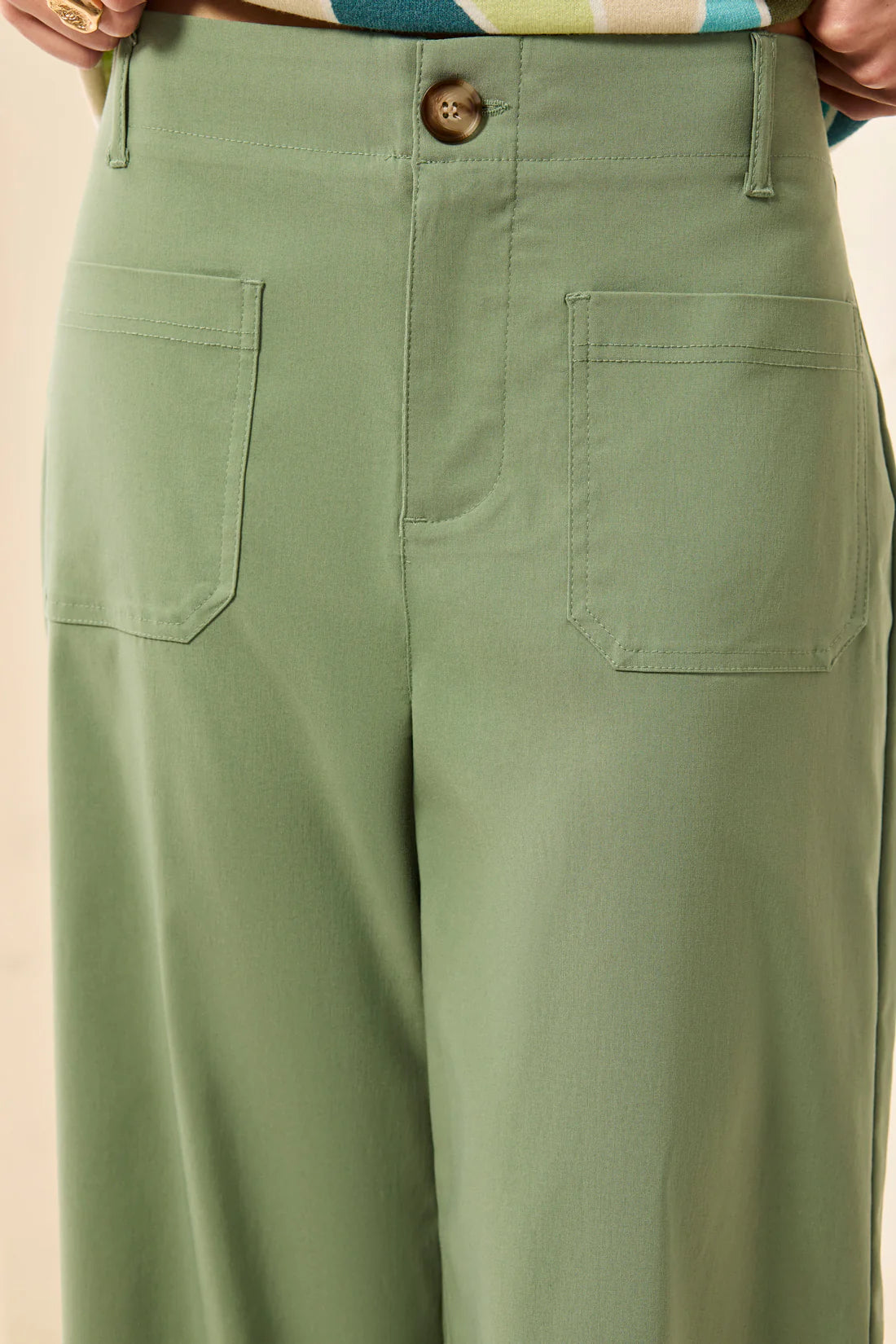 Tribal Womens Signature Stretch Twill Button‑Front Wide‑Leg Ankle Pants