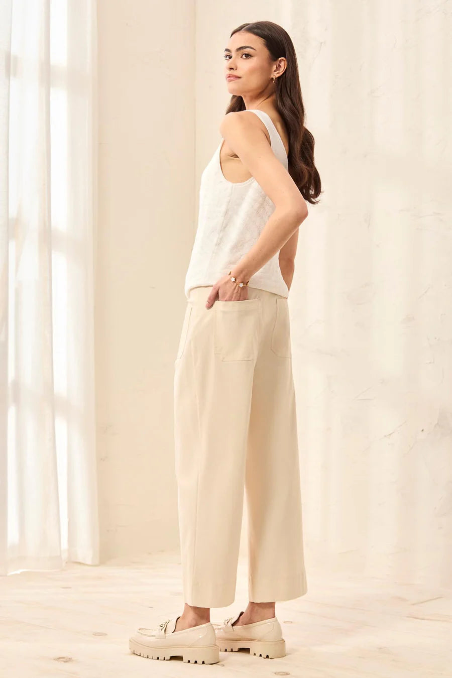 Tribal Womens Signature Stretch Twill Button‑Front Wide‑Leg Ankle Pants