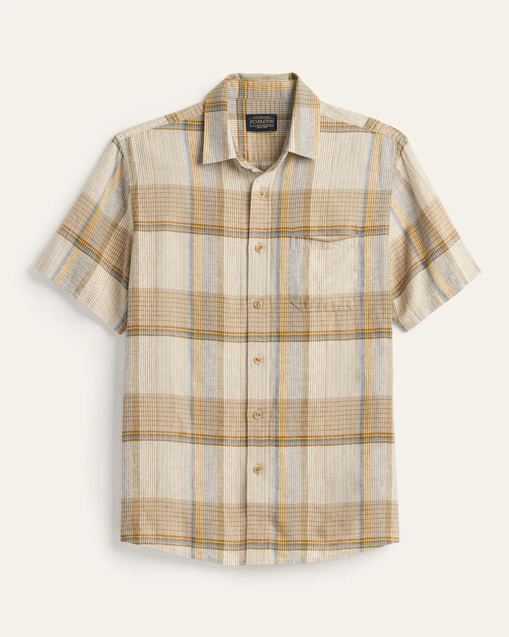 Pendleton Mens Short Sleeve Plaid Shorline Linen Shirt