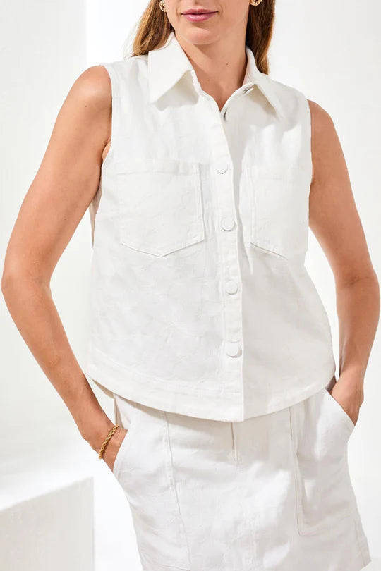Tribal Womens Crop Sleevelss Button Down Shirt
