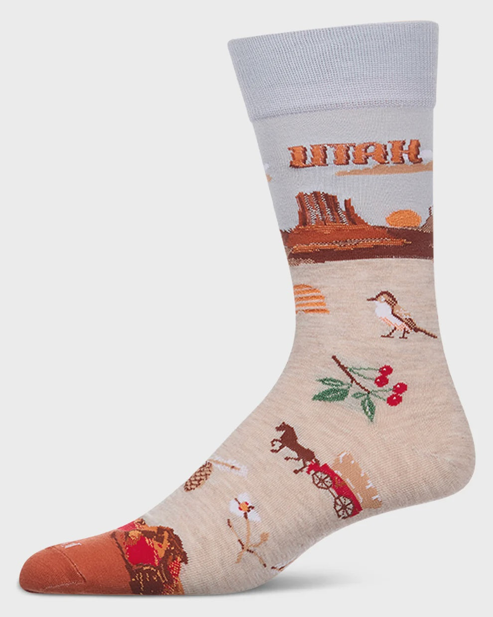 MeMoi Mens Utah-Themed Rayon-Blend Fine-Gauge Novelty Crew Sock