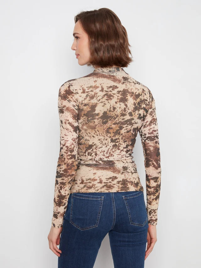 Charlie B Womens Printed Mesh Mock Neck Top