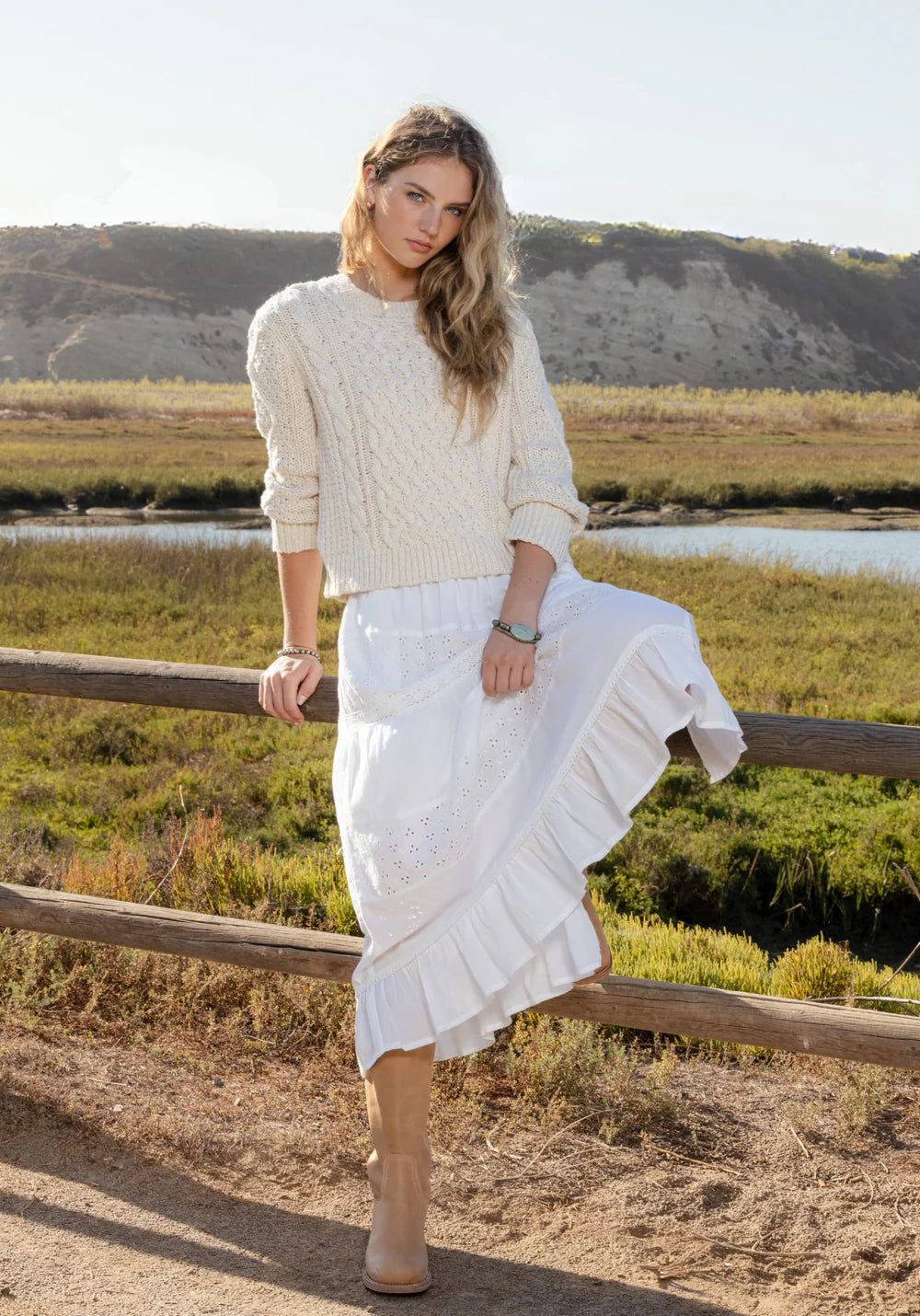 Dylan Womens Charlotte Cable Crew Sweater