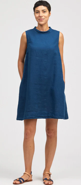Cut Loose Womens Hanky Linen Mock Neck Shift Dress