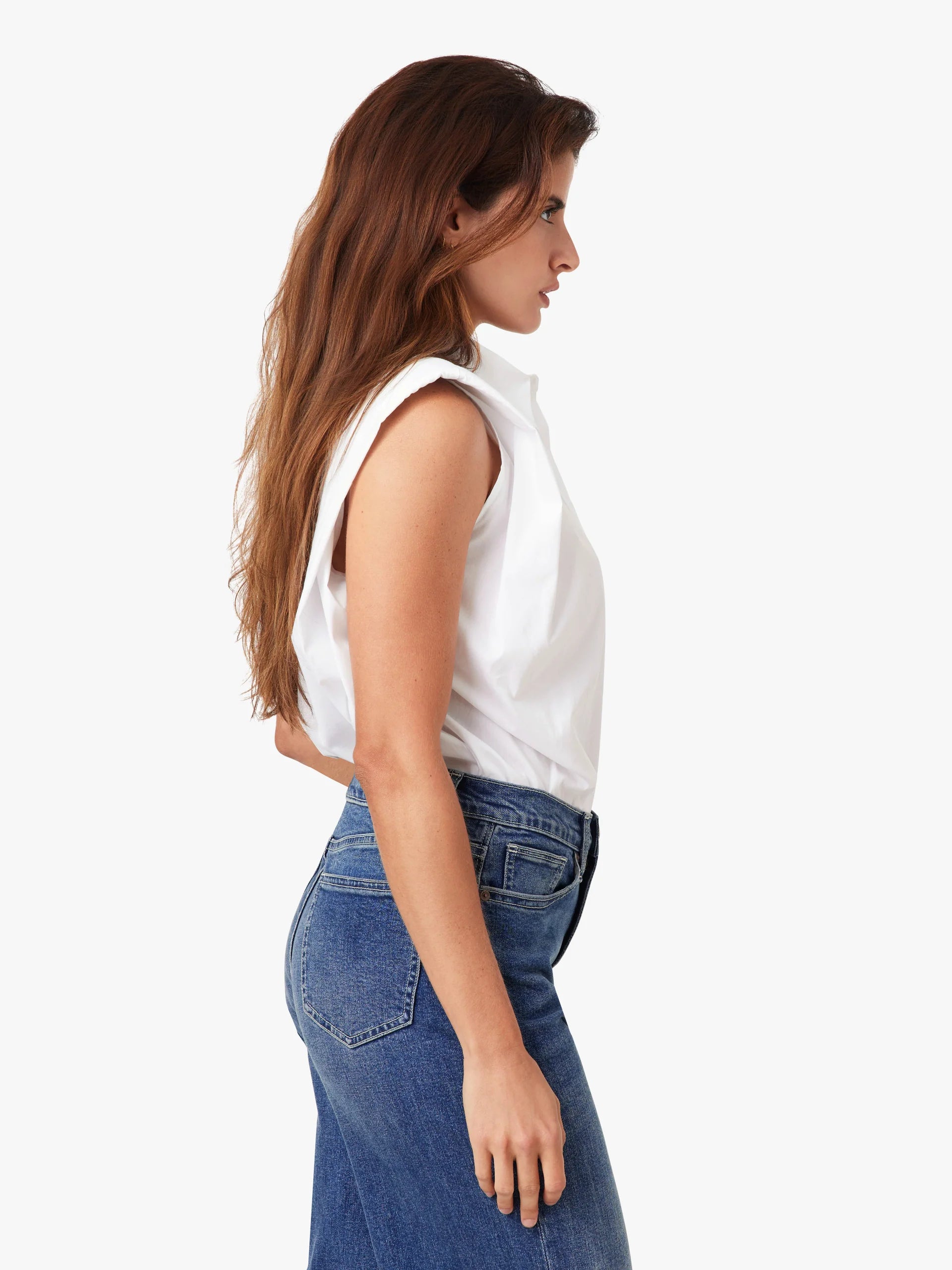 Habitual Womens Sleevless Shoulder Pad Shirt