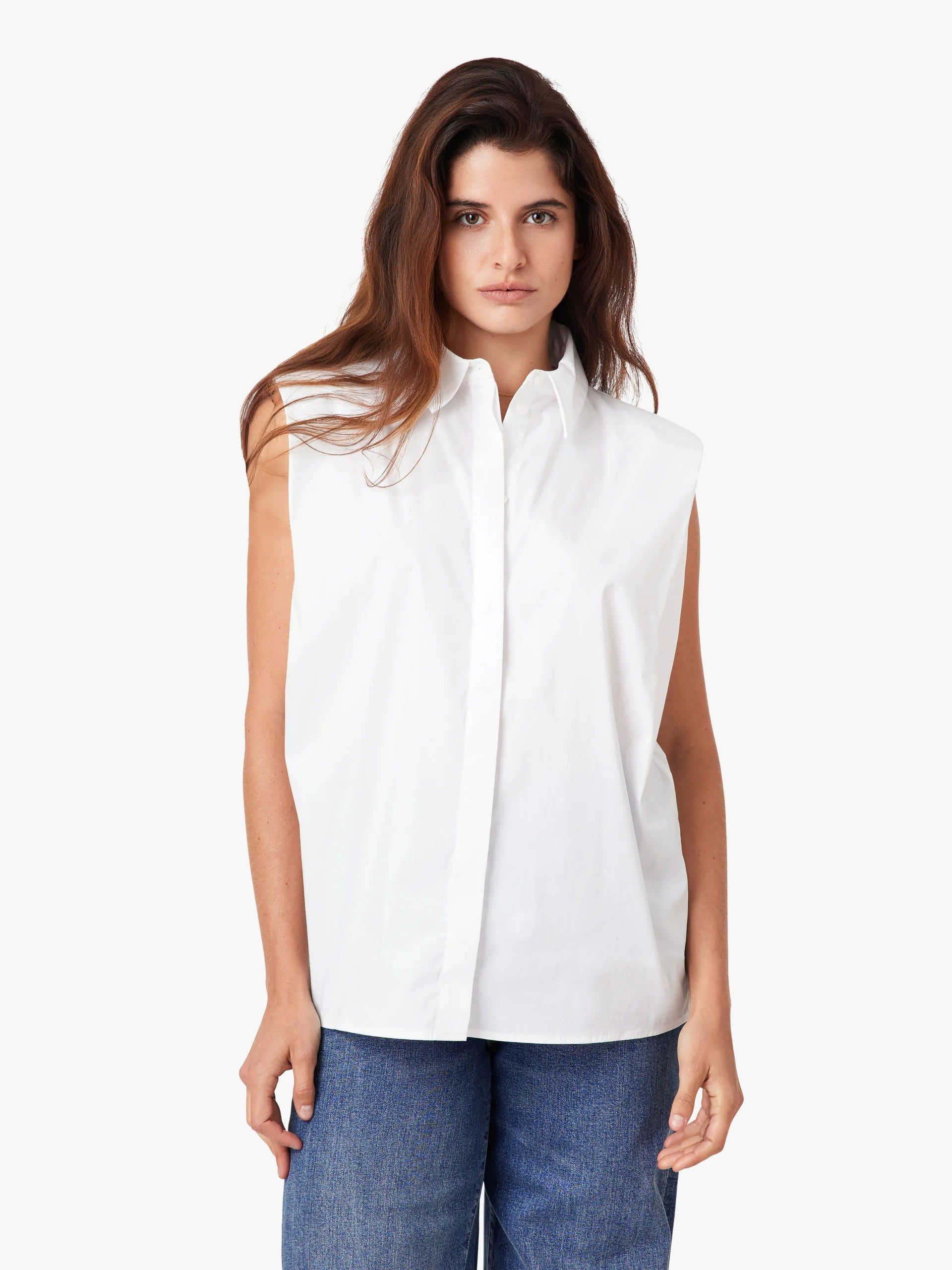 Habitual Womens Sleevless Shoulder Pad Shirt