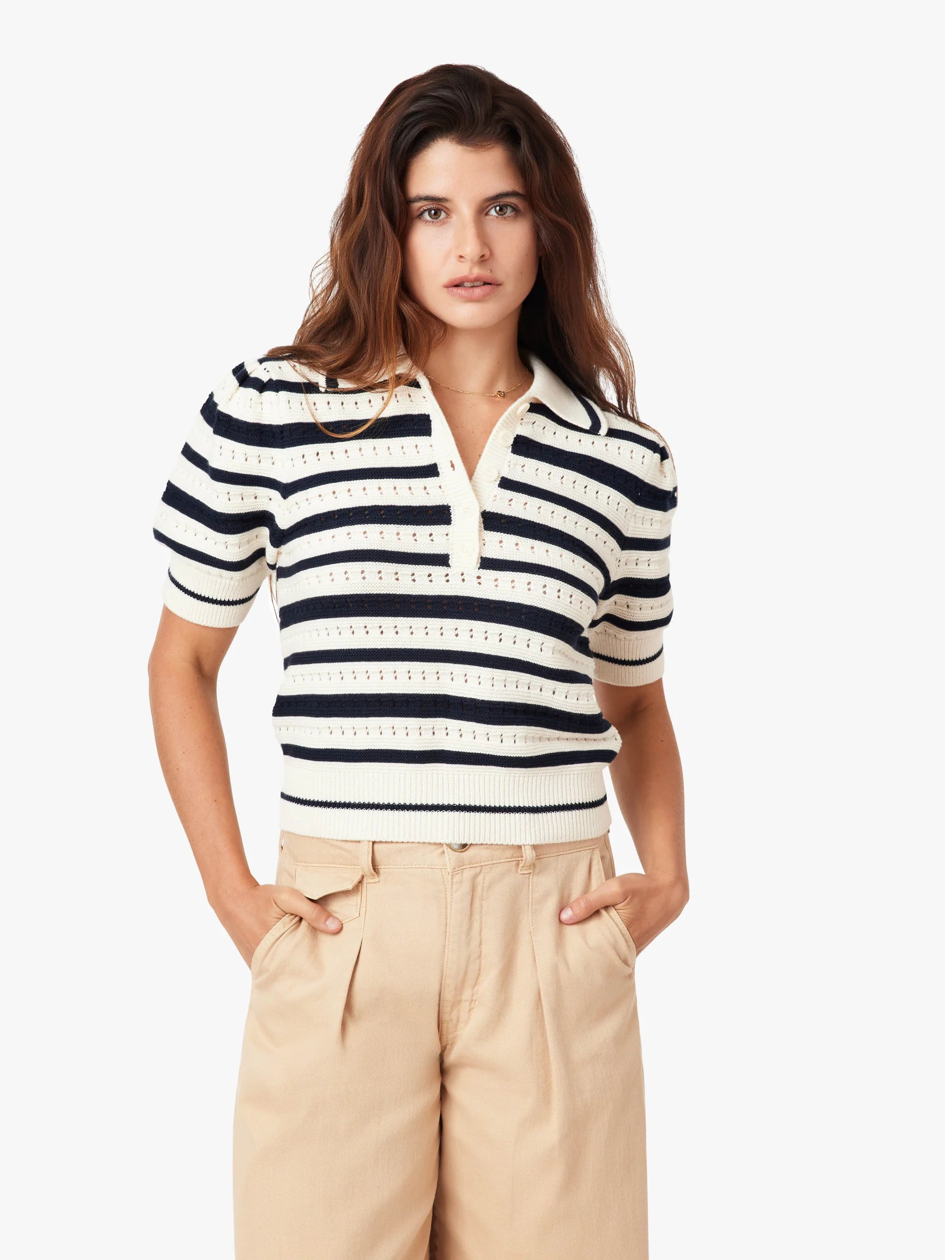 Habitual Womens Striped Polo Sweater