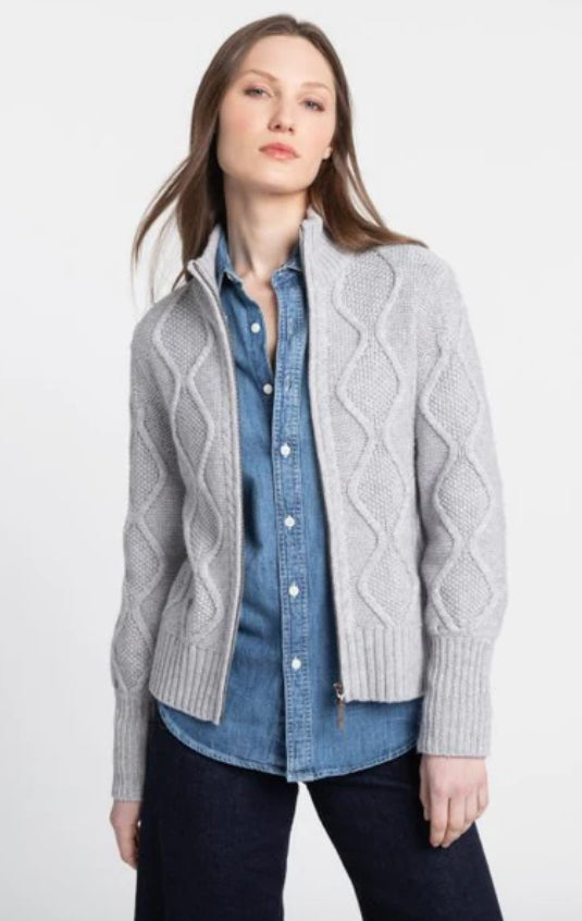 Kinross Womens Luxe Cable Mock Cardigan