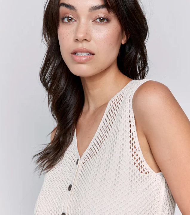 Charlie B Women Button Front Crochet Sleeveless