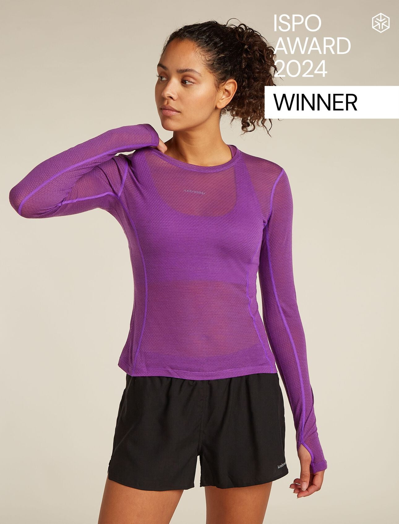 Icebreaker Womens Merino Blend 75 Cool-Lite™ Featherlight™ Long Sleeve Crew Thermal Top