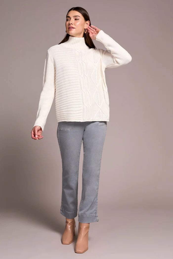 Tribal Womens Vintage Washed Cable Knit Mock Neck Sweater
