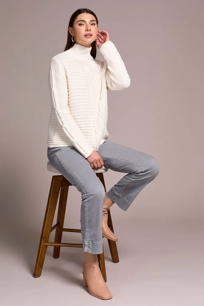 Tribal Womens Vintage Washed Cable Knit Mock Neck Sweater