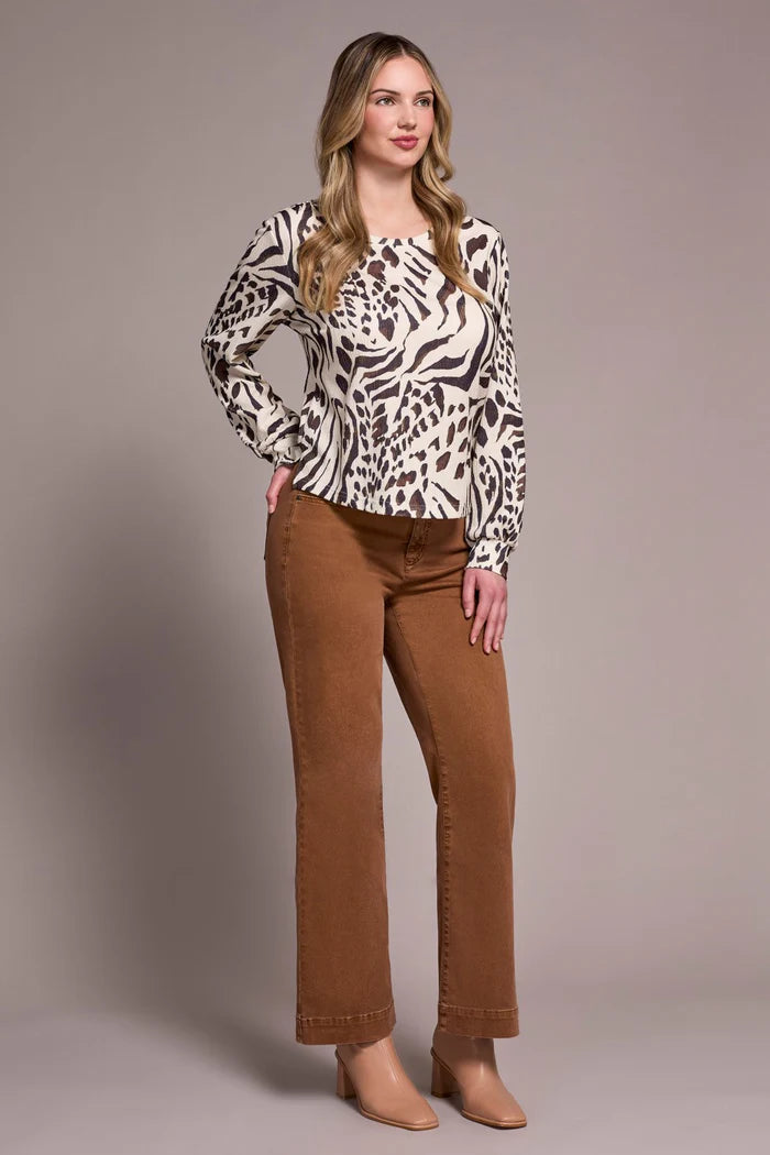 Tribal Womens Printed Long Sleeve Crew Neck Top