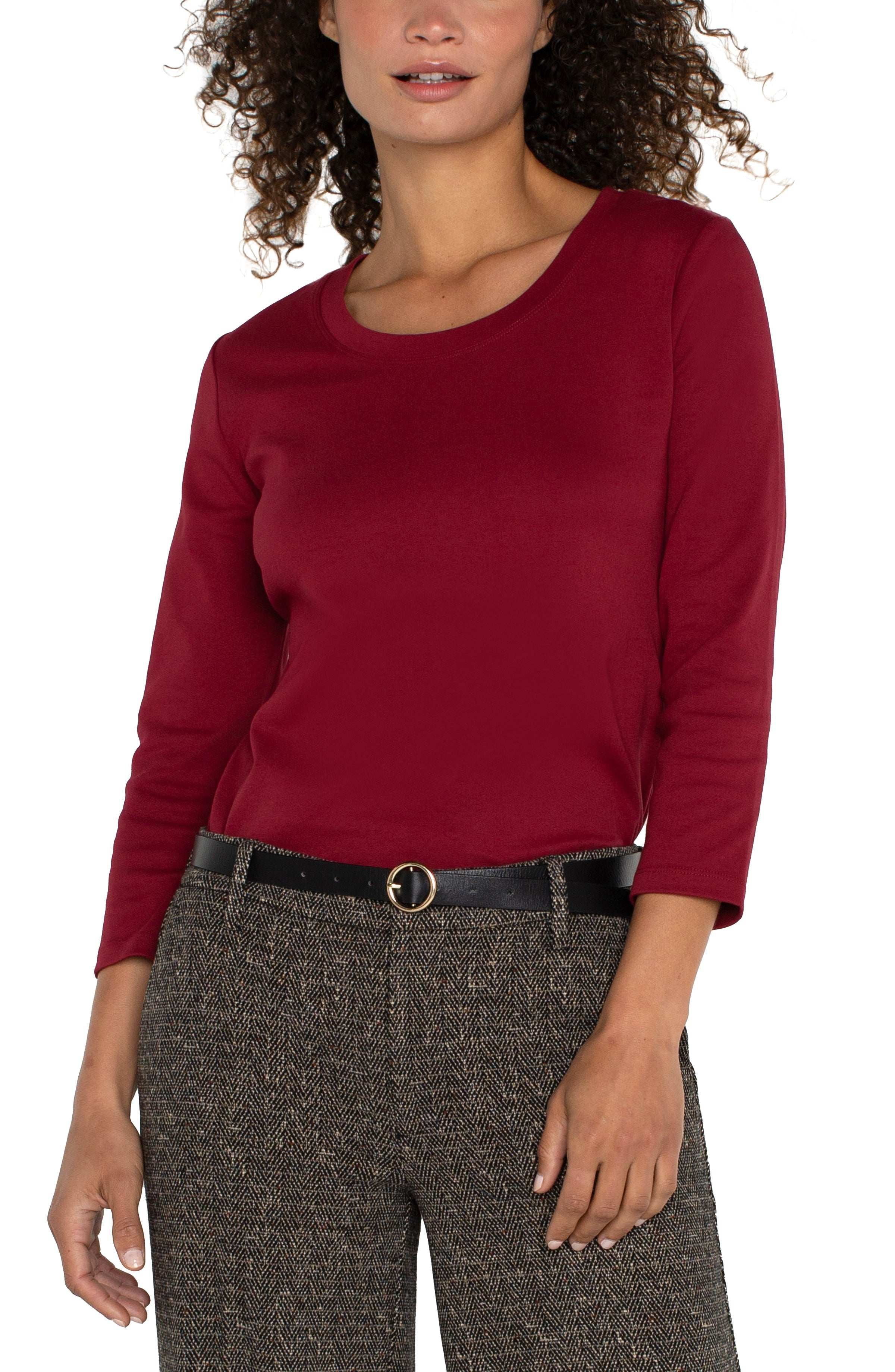 Liverpool Womens 3/4 Sleeve Scoop Neck Knit Tee