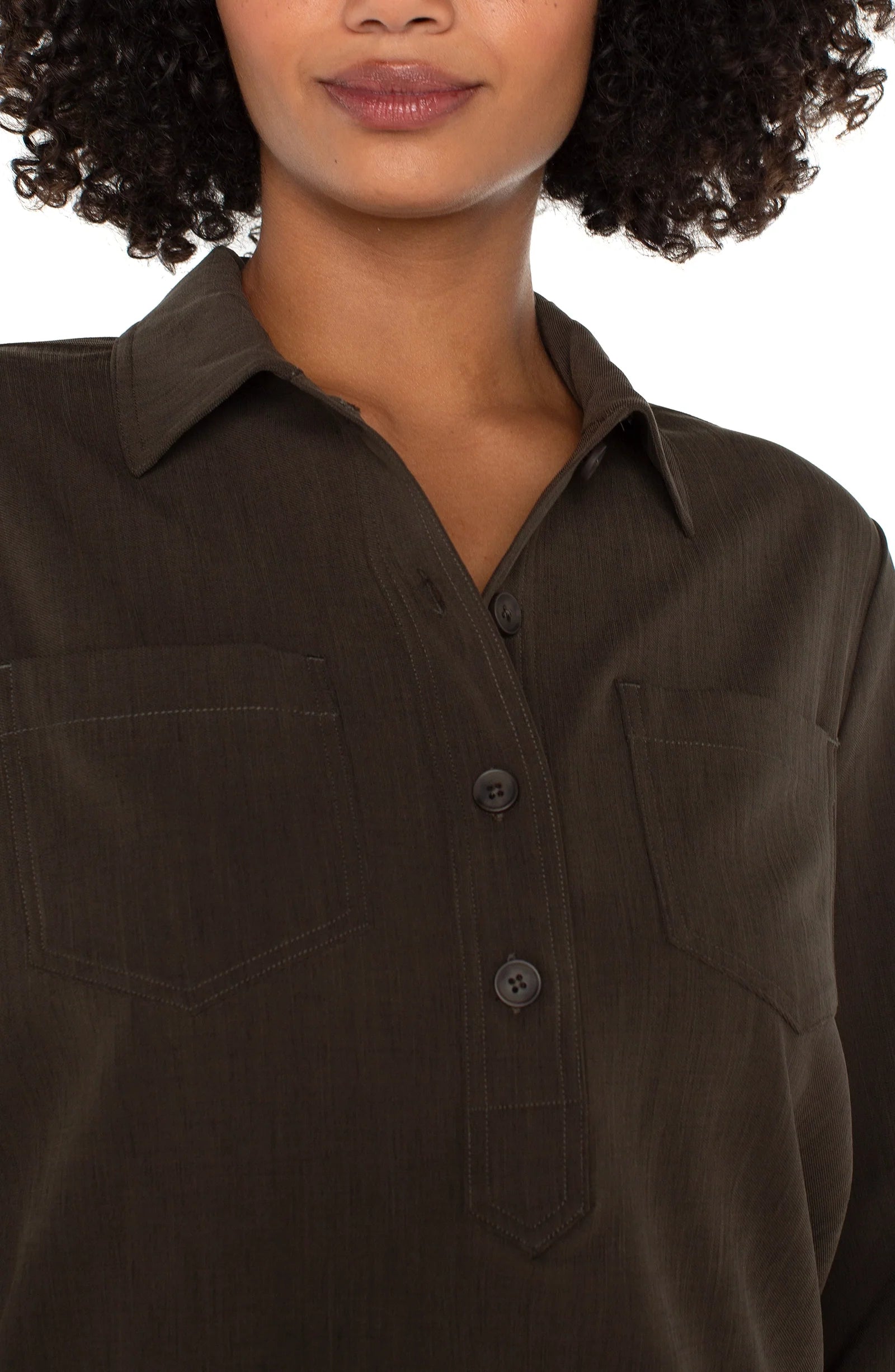 Liverpool Womens Popover Shirt W/ Elastic Waist