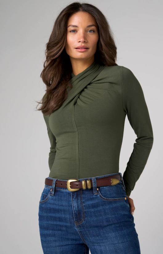 Liverpool Womens Long Sleeve Wrap Neck Knit Top