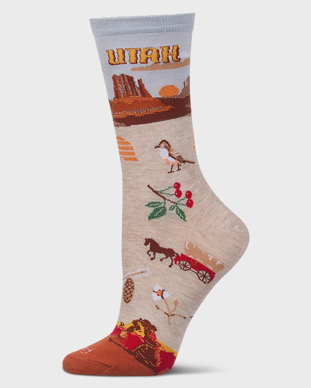 MeMoi Womens Utah-Themed Rayon-Blend Fine-Gauge Novelty Crew Sock