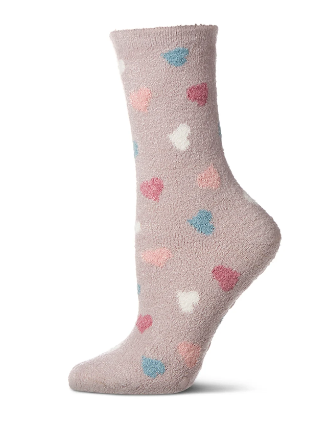 MeMoi Womens All Over Hearts Non-Skid Lavender Infused Crew