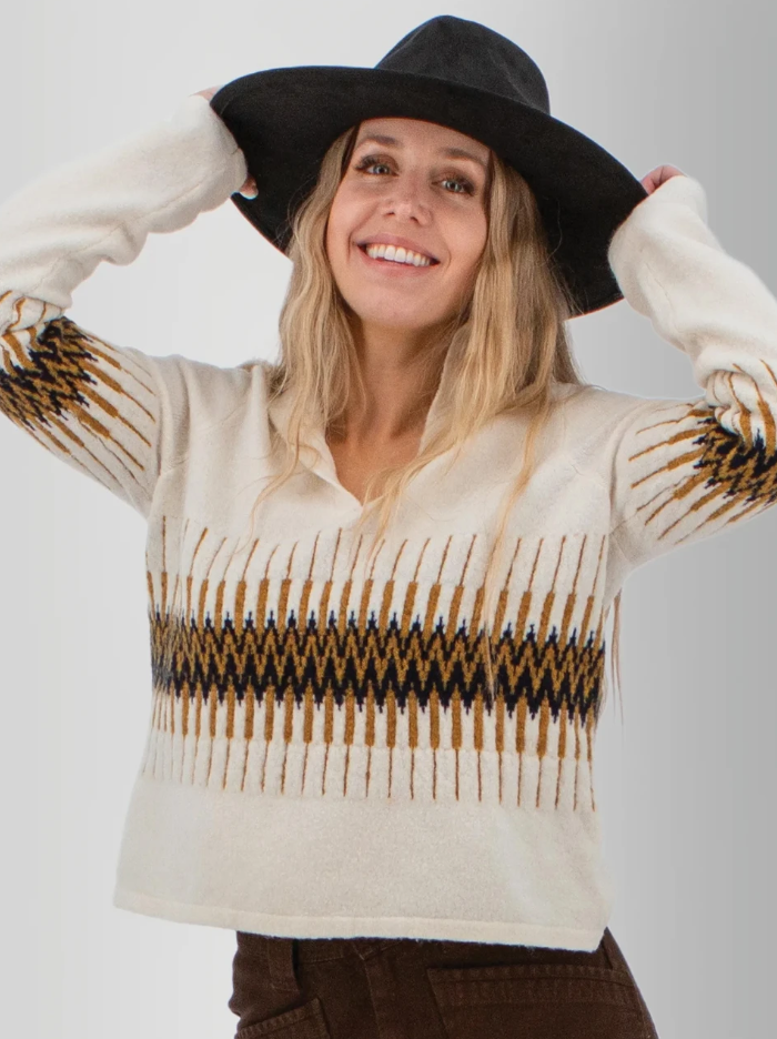 Old Ranch Womens Snowdrop Johnny Collar Jacquard Sweater