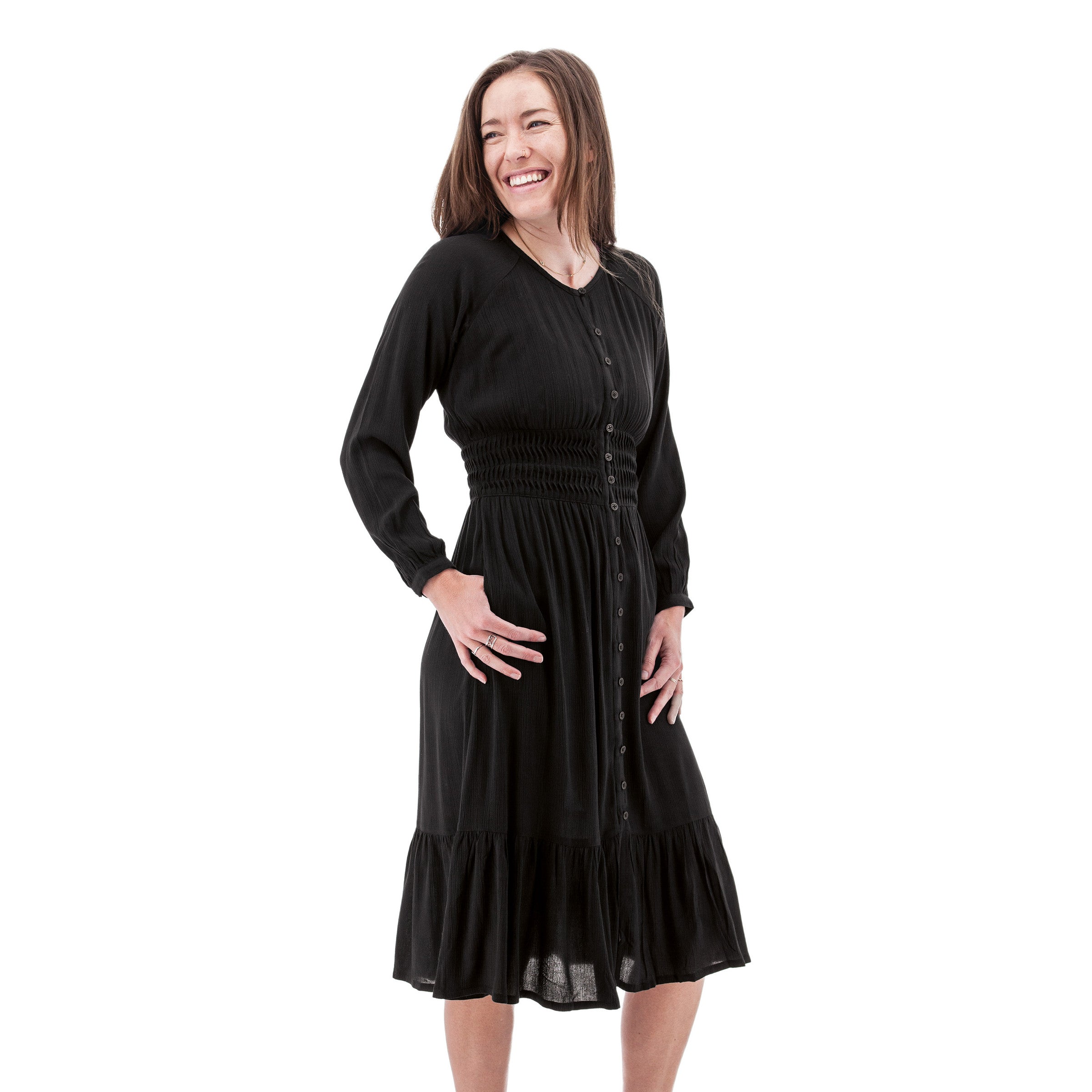 Aventura Womens Autumn Smocked Midi Dress