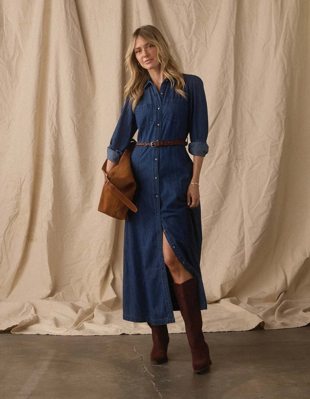 The Normal Brand Womens Cotton Denim Shirt Dress