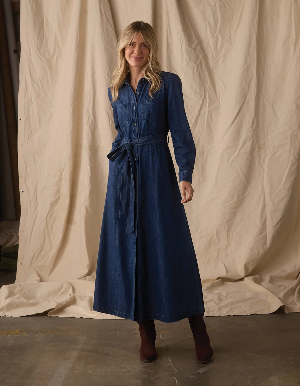 The Normal Brand Womens Cotton Denim Shirt Dress