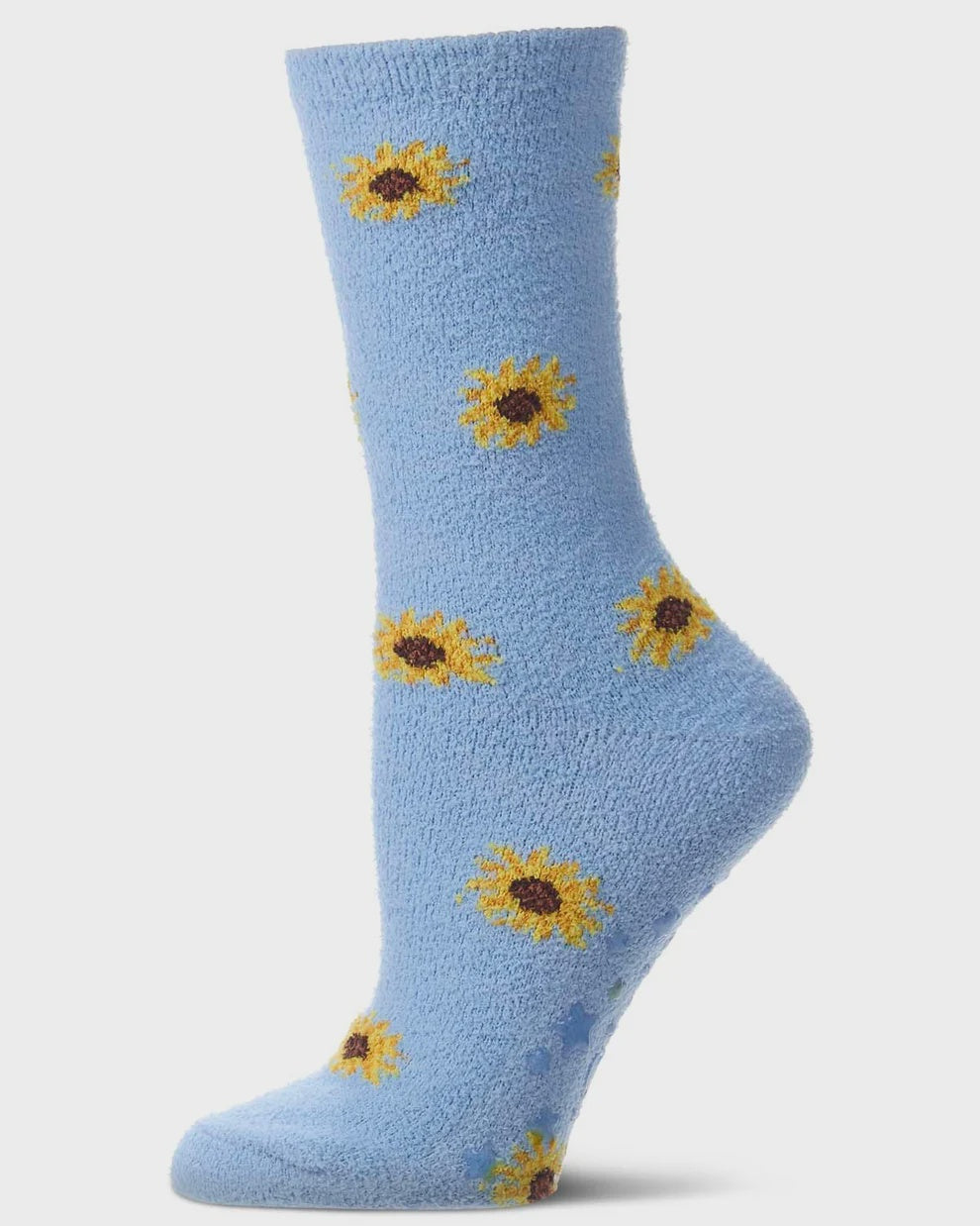 MeMoi Womens "Sunflowers" Non-Skid Shea Butter-Infused Cozy Crew Sock