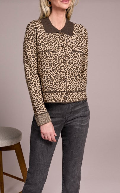Tribal Womens Printed Sweater Cardigan w/ Collar