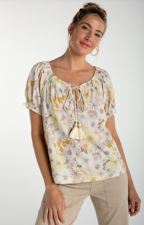 Liverpool Womens Short Sleeve Tie Neck Woven Top