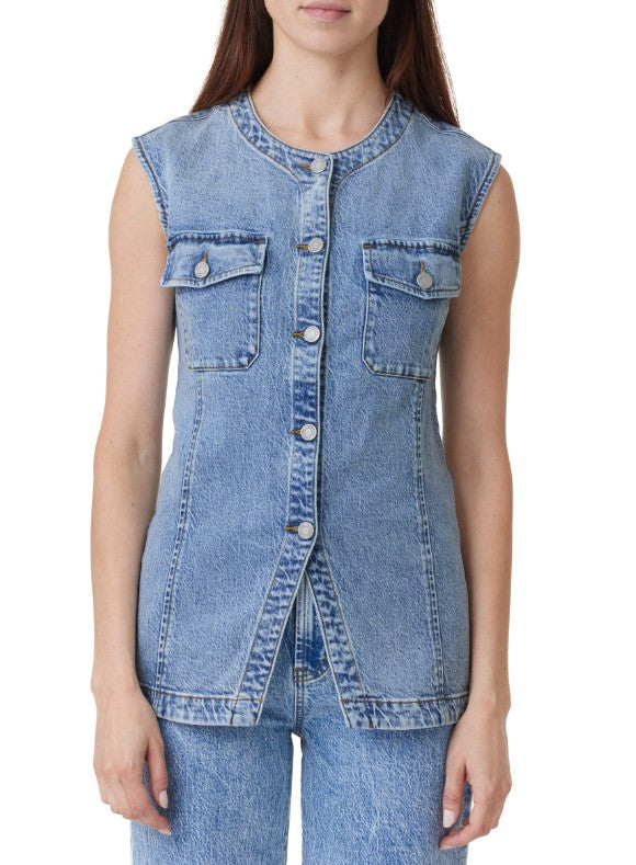 Habitual Womens Sleeveless Long Denim Vest