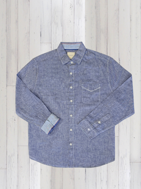 True Grit Mens Washed Melange Linen Long Sleeve Shirt