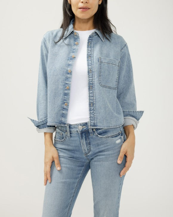 Silver Jeans Co. Womens Button Front Knit Flex Shirt