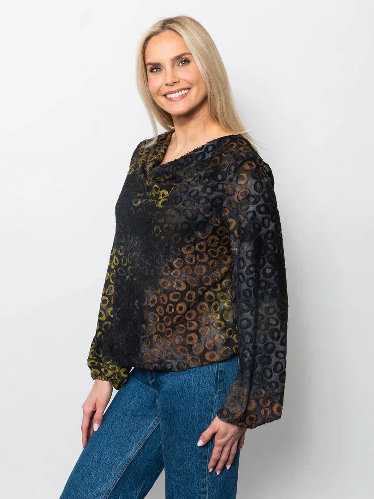 SnoSkins Womens Tie Dyed Burnout Eyelash Bubble Hem Blouse