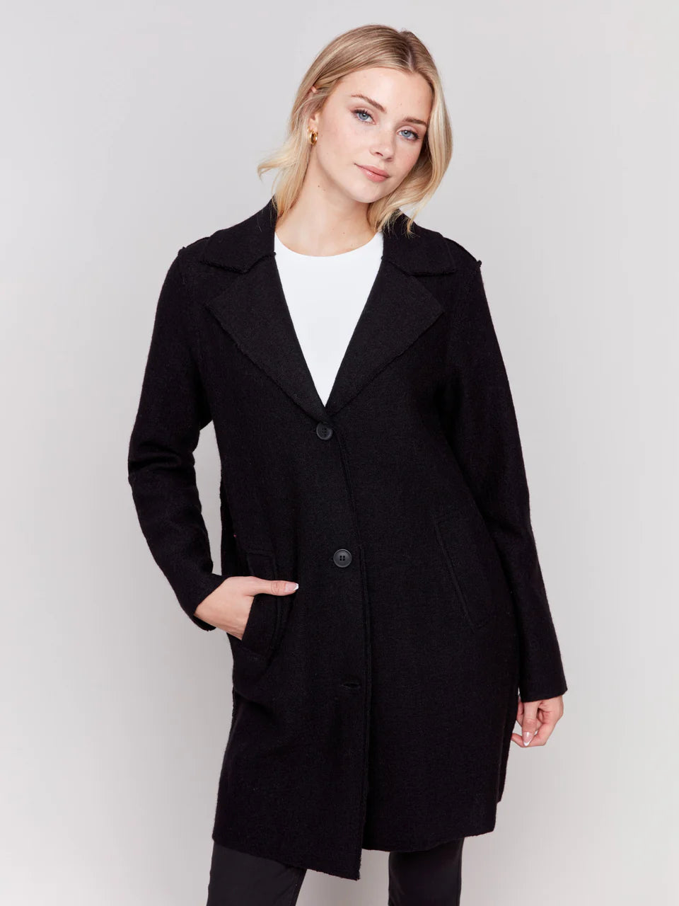 Charlie B Womens Boiled Wool Long Coat