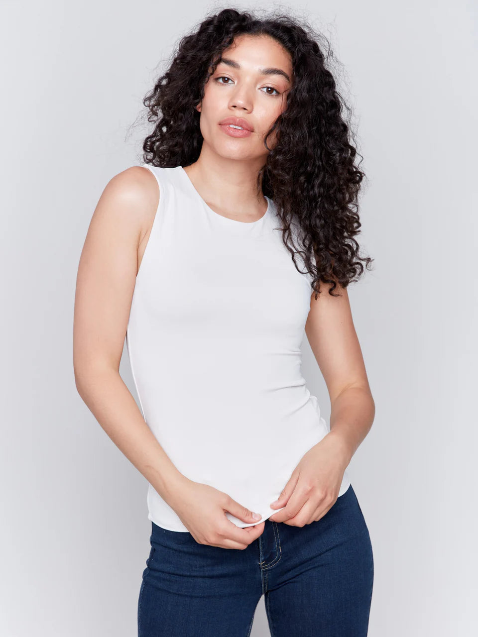 Charlie B Womens Double Cloth Sleeveless Top