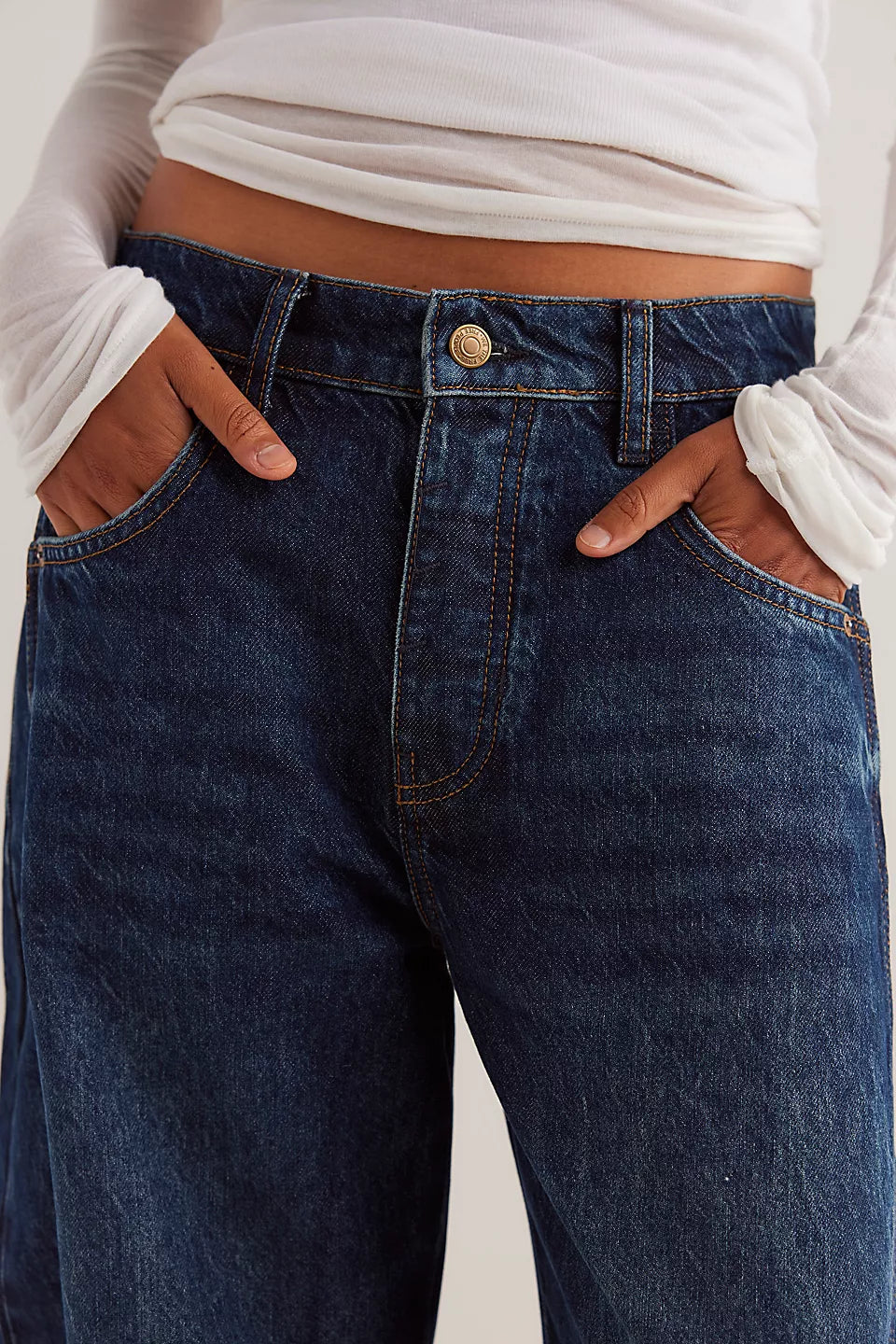Free People Womens We The Free Good Luck Mid-Rise Barrel Jeans