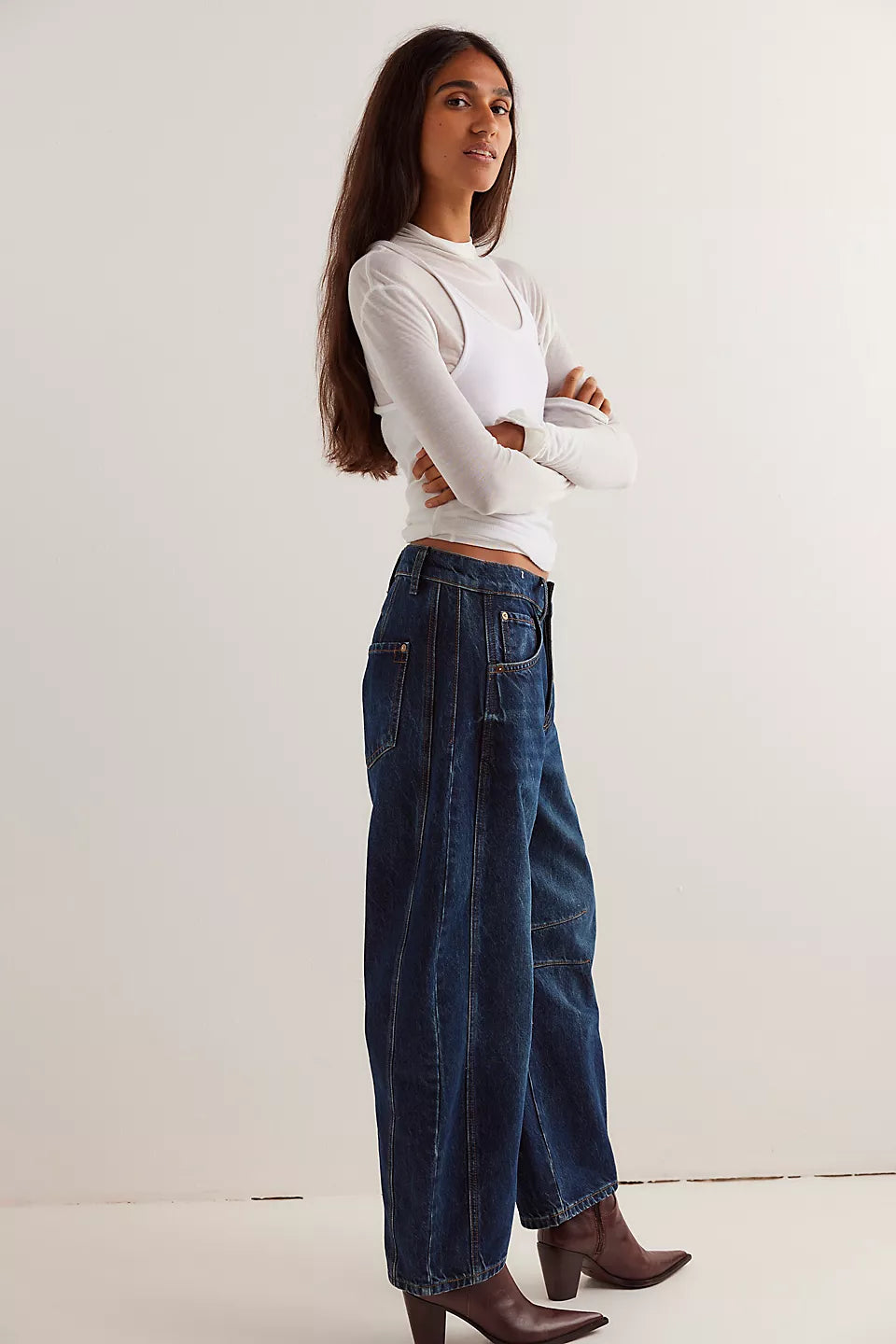 Free People Womens We The Free Good Luck Mid-Rise Barrel Jeans