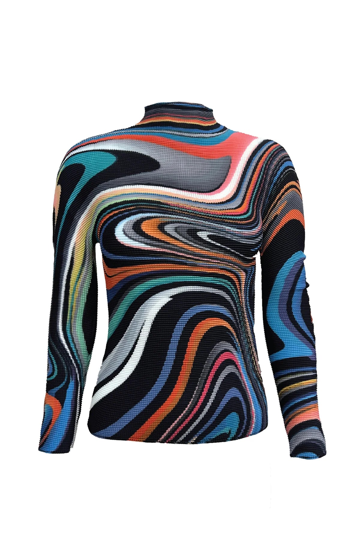 Wild Cosmos Womens Long Sleeve Emily Oil Paint 3D Honeycomb Texture Top Multicolor