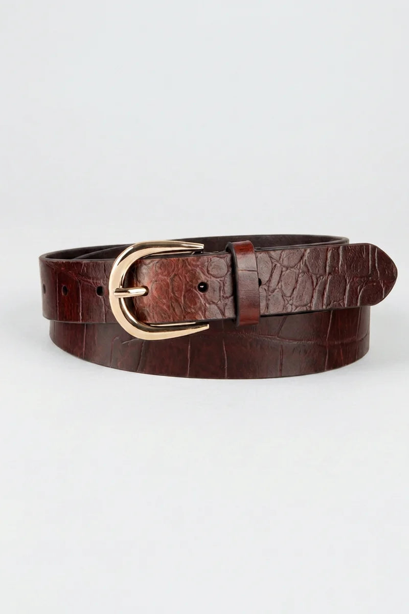 Tribal Harper Croc-Embossed Leather Harness Buckle Belt