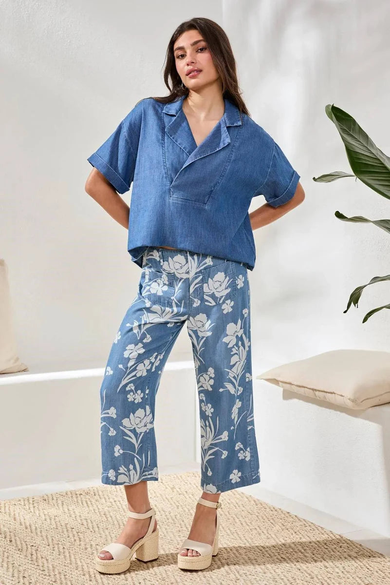 Tribal Womens Flowy Popover Short Sleeve Shirt