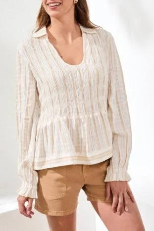 Tribal Womens Long Sleeve Blouse with Smocking