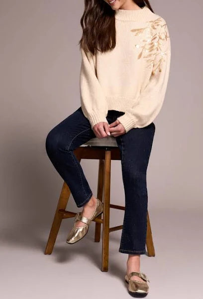 Tribal Womens Long Sleeve Mock Neck Sweater W/ Sequins